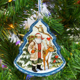 Santa in the Forest Glass Ornament by Susan Winget - Christmas Santa and Snowman Decor - 762-209-SW