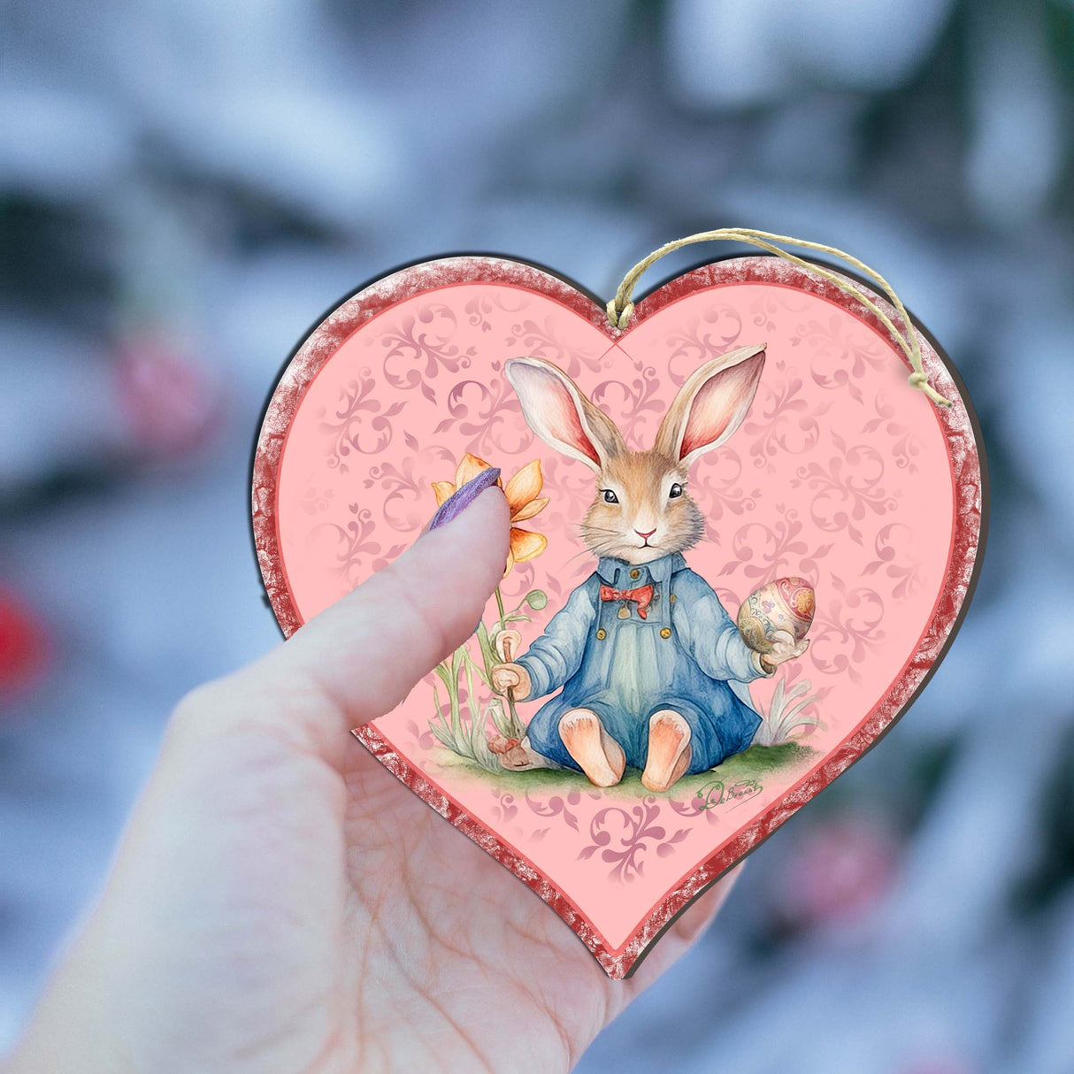 Easter Bunny Heart Wooden Ornaments by G. DeBrekht Easter Spring Decor - 8652780
