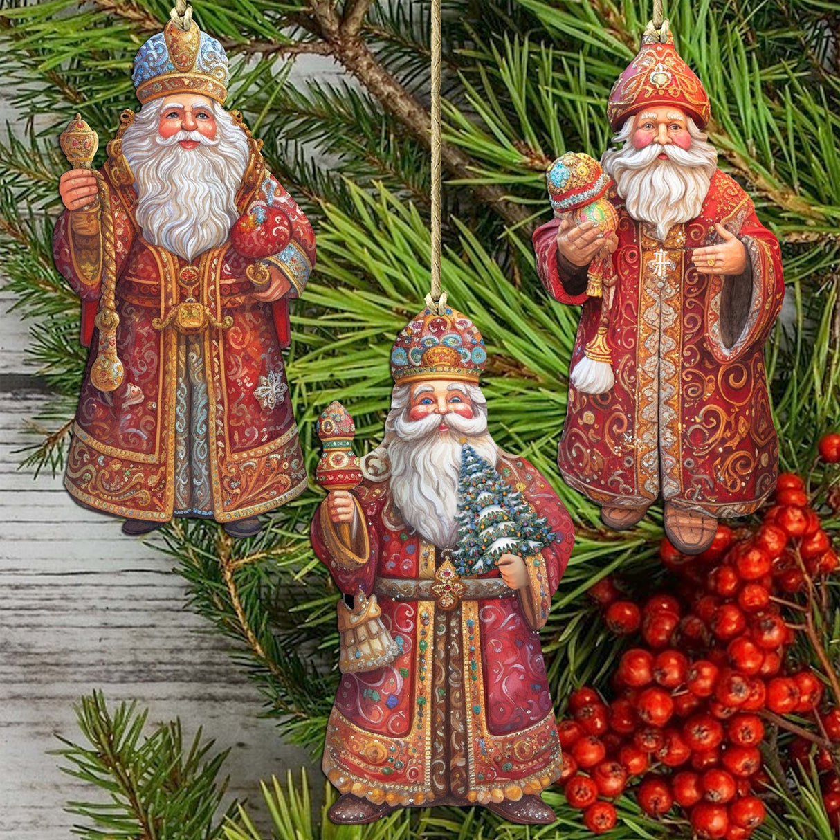 Juego de 3 adornos decorativos de madera de Papá Noel de G. Debrekht - Decoración navideña - 8091032-S3