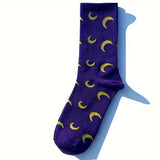 1 Pair Moon Pattern Trendy Y2K Hip Hop Socks, Casual Versatile Soft Comfortable Outdoor Sports Socks