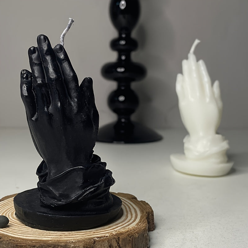 Bougie d'aromathérapie en cire de soja - Motif mains en prière, décoration intérieure scintillante, bougie parfumée à mèche unique pour la méditation et la relaxation
