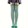 Calcetines hasta la rodilla con rayas vibrantes: calcetines hasta la pantorrilla para mujer, ideales para festivales de música, fiestas de cosplay y cualquier estilo. Medias suaves, elásticas y cómodas para usar todo el día.
