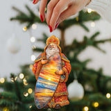 Adornos de madera de Santa Claus con paseo en surf tropical de G. Debrekht - Decoración navideña de muñeco de nieve de Santa Claus - 8691413