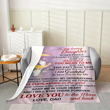 Manta con mensaje sentimental para mi hija, suave manta de franela con temática lunar, regalo de papá para interiores, decoración acogedora para el hogar.