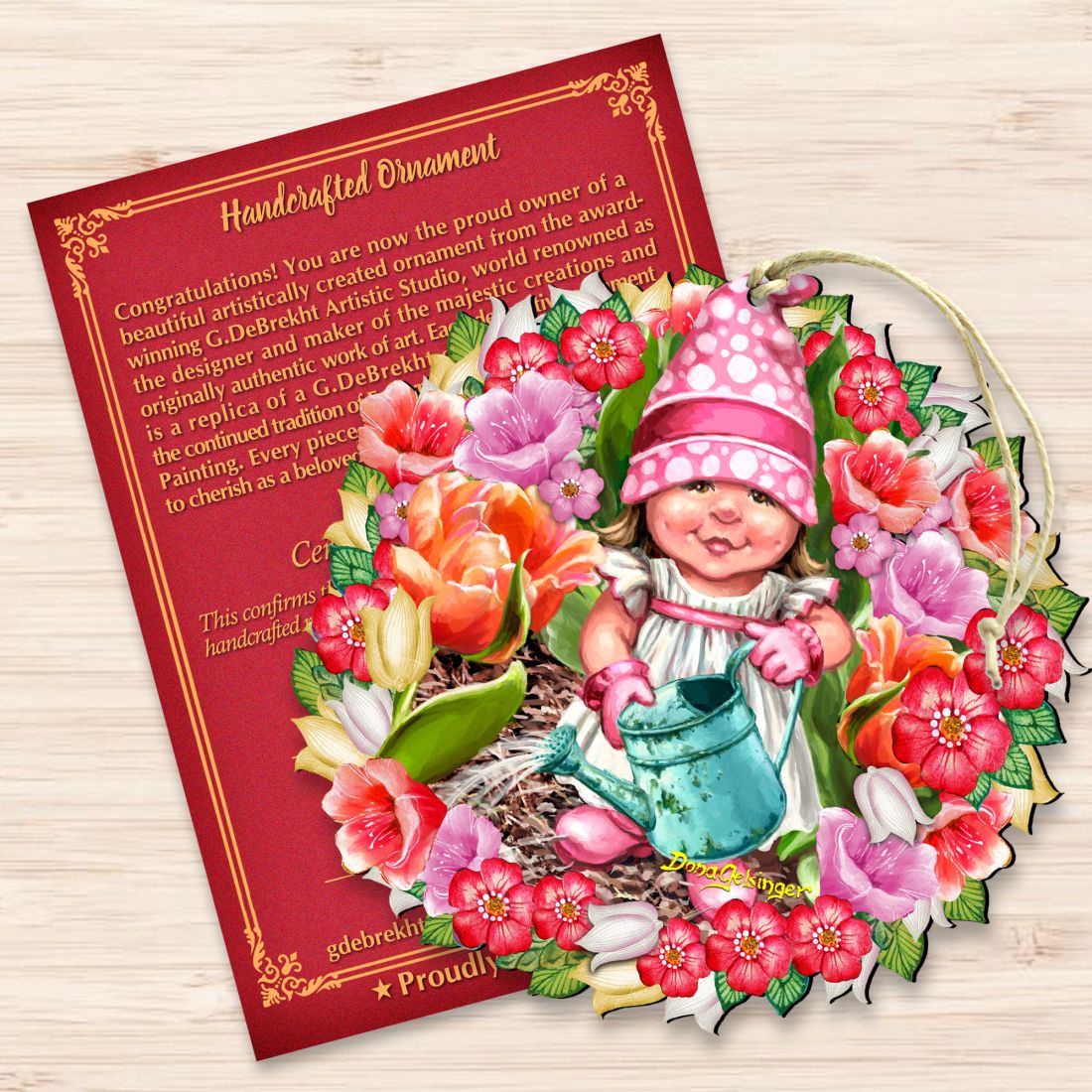 Spring Blossom Gnome Dwarf Wreath Wooden Ornaments by Gelsinger - Easter Spring Decor - 8161055-DG