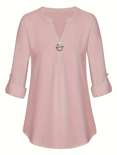 Women's Long Sleeved Simple And Versatile Casual Pearl Button Shirt - Lootquake