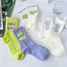 4 pares de calcetines con letras estampadas de moda - Medias deportivas de media pantorrilla para mujer - Diseños suaves, transpirables y modernos para uso diario