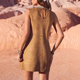 Summer Western Clothing Women's Clothing Bohemian Suede Fringe Wide Vest Dress