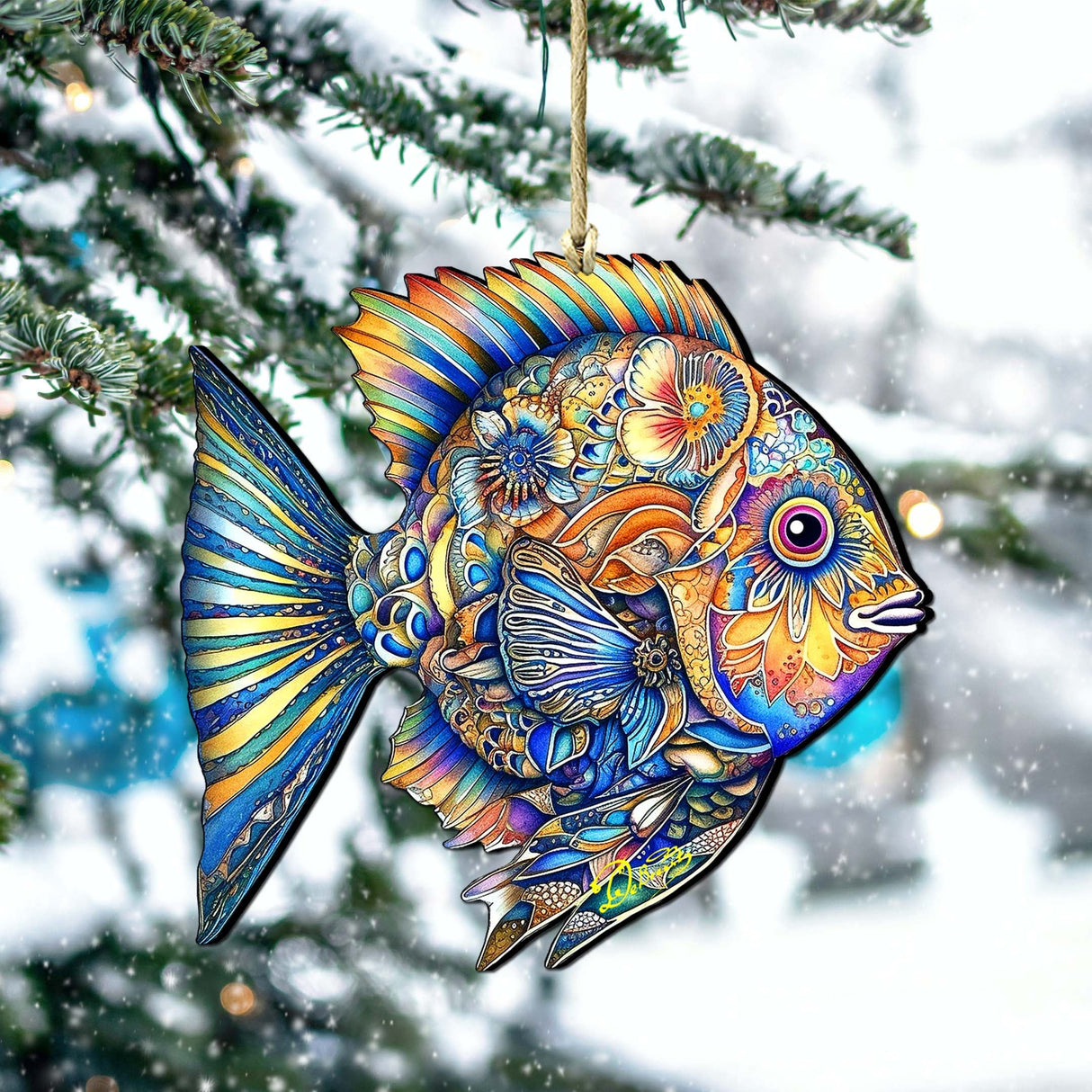 Beach Themed Ornaments - Cerulean Serenity Fish Wooden Ornaments by G.Debrekht Coastal Holiday Decor - 8688304