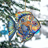 Beach Themed Ornaments - Cerulean Serenity Fish Wooden Ornaments by G.Debrekht Coastal Holiday Decor - 8688304