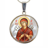 Virgin Mary of The Seven Swords Silver Plated Mother of Pearl Necklace - 43037