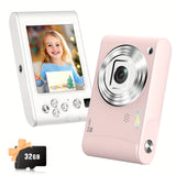 Digital Zoom1080P HD Digital Camera - 2.4" Rechargeable Camera, 800mAh, Equipped With A 32GB SD Card, Support For Vlog, Selfie, Photography, Video Recording, Webcam, Digital Camera Suitable For Beginners/Youngest, Perfect Gif