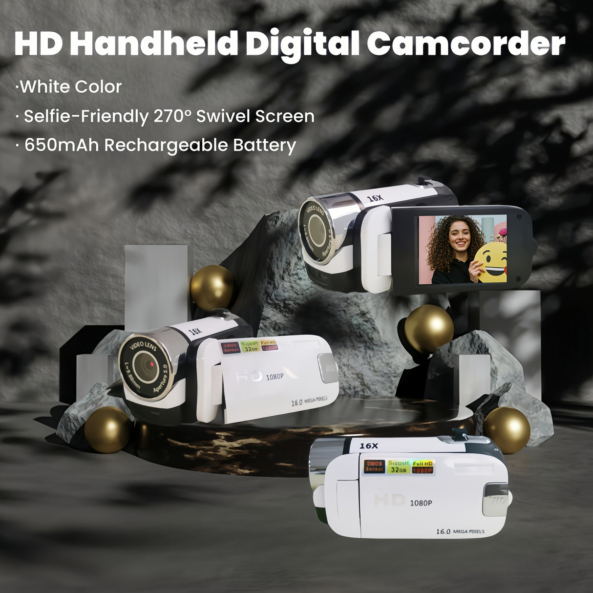 1080P Portable Digital Camcorder, Rotate Screen Digital Camera With Rechargeable Battery And 32G Memory Card Support Selfie, Suitable For Travel Photograph And Friend Gathering And Growth Recording