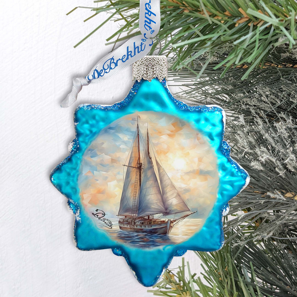 Coastal Decorations  Sailboat Keepsake Glass Ornaments by G. Debrekht - Coastal Holiday Decor - 777401
