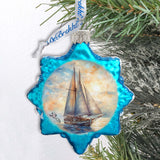 Coastal Decorations  Sailboat Keepsake Glass Ornaments by G. Debrekht - Coastal Holiday Decor - 777401