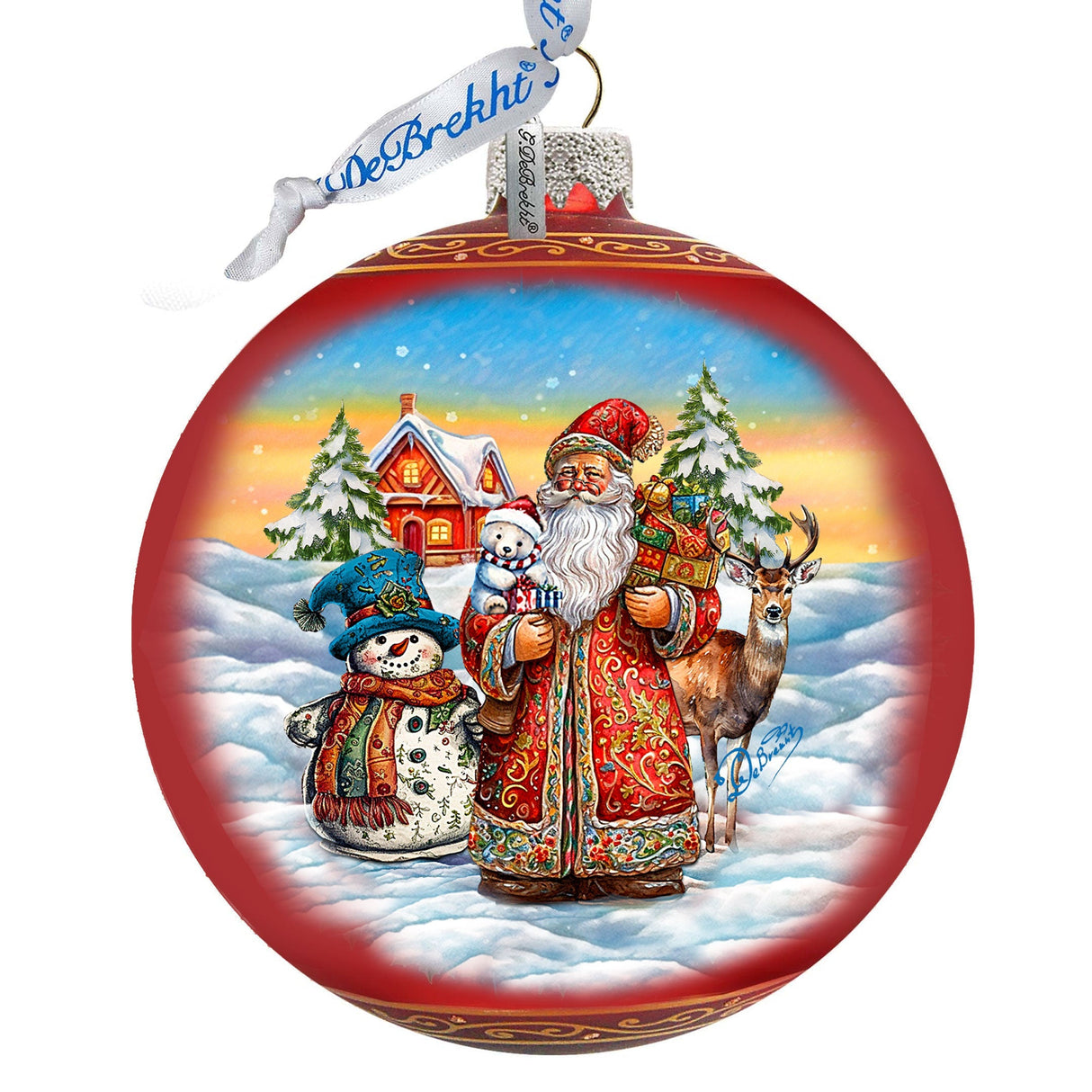 Snowman Splendor Lg Glass Ornament by G.Debrekht - Christmas Santa Snowman Decor - 73944