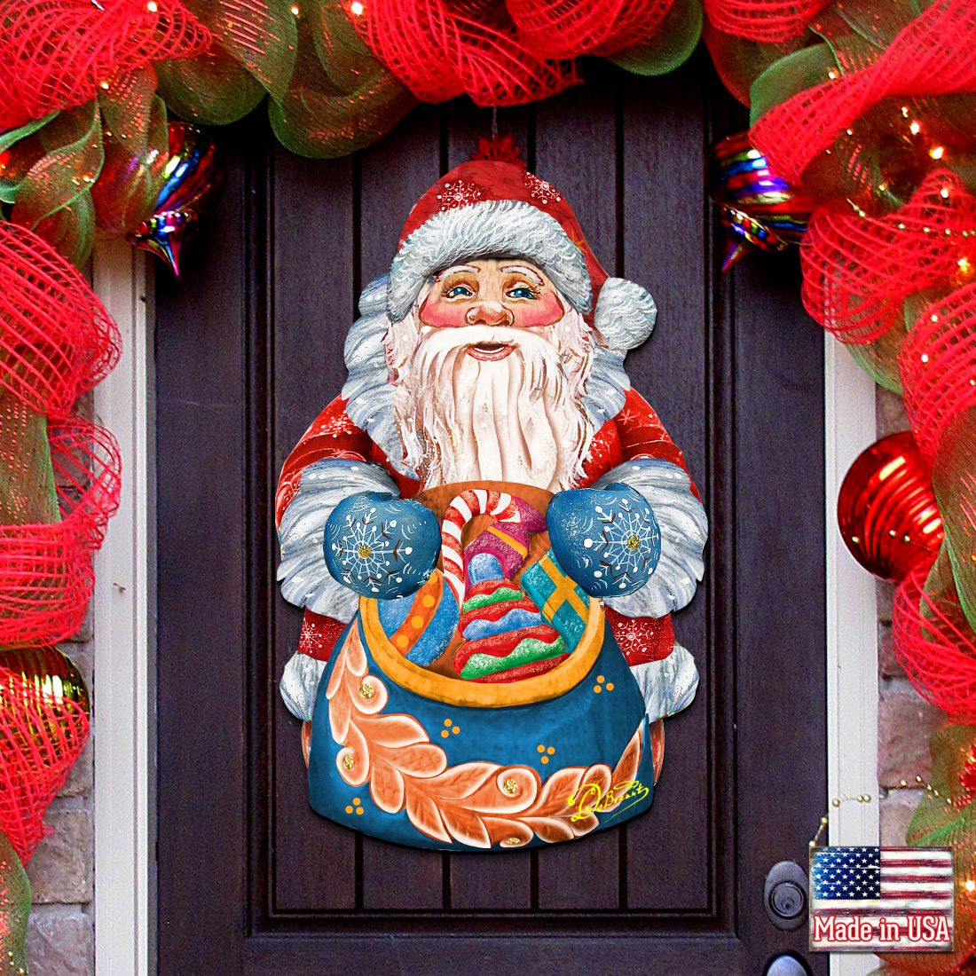 Birdie Santa Christmas Door Decor by G. DeBrekht - Christmas Santa Snowman Decor - 8117902H
