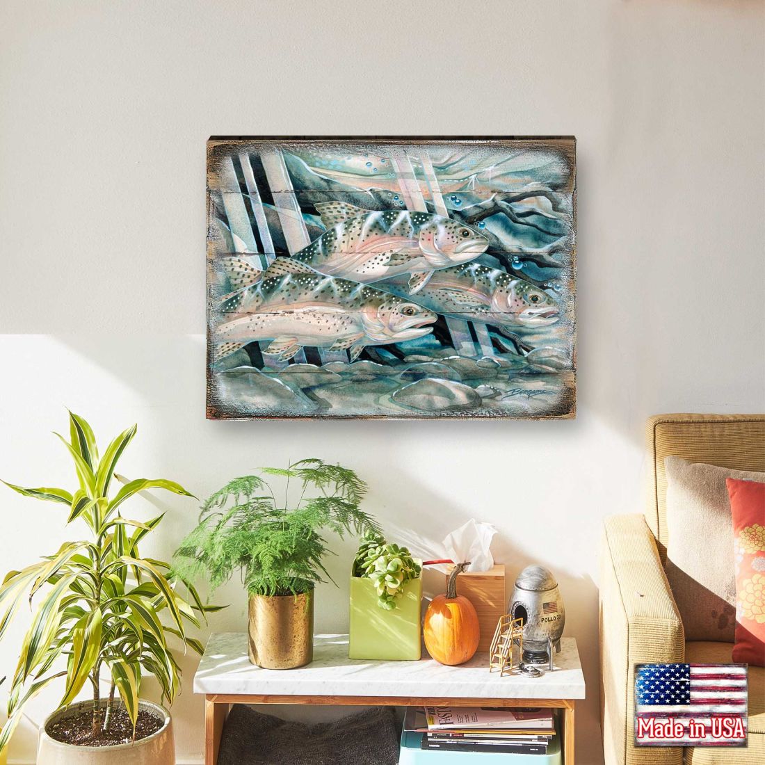 Catch the Rainbow Trout Wooden Wall Art by J. Bergsma - Nature Wildlife Decor  - 8592674BP-JB