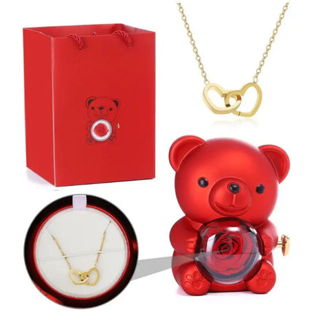 Engraved Double Heart Necklace Simple Rose Gift Set - Lootquake