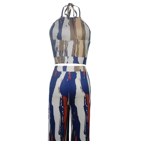 Ladies' Summer Fashion Cross Backless Square Neck Sleeveless Short Top And Daily Wide Leg Pants Set - Lootquake