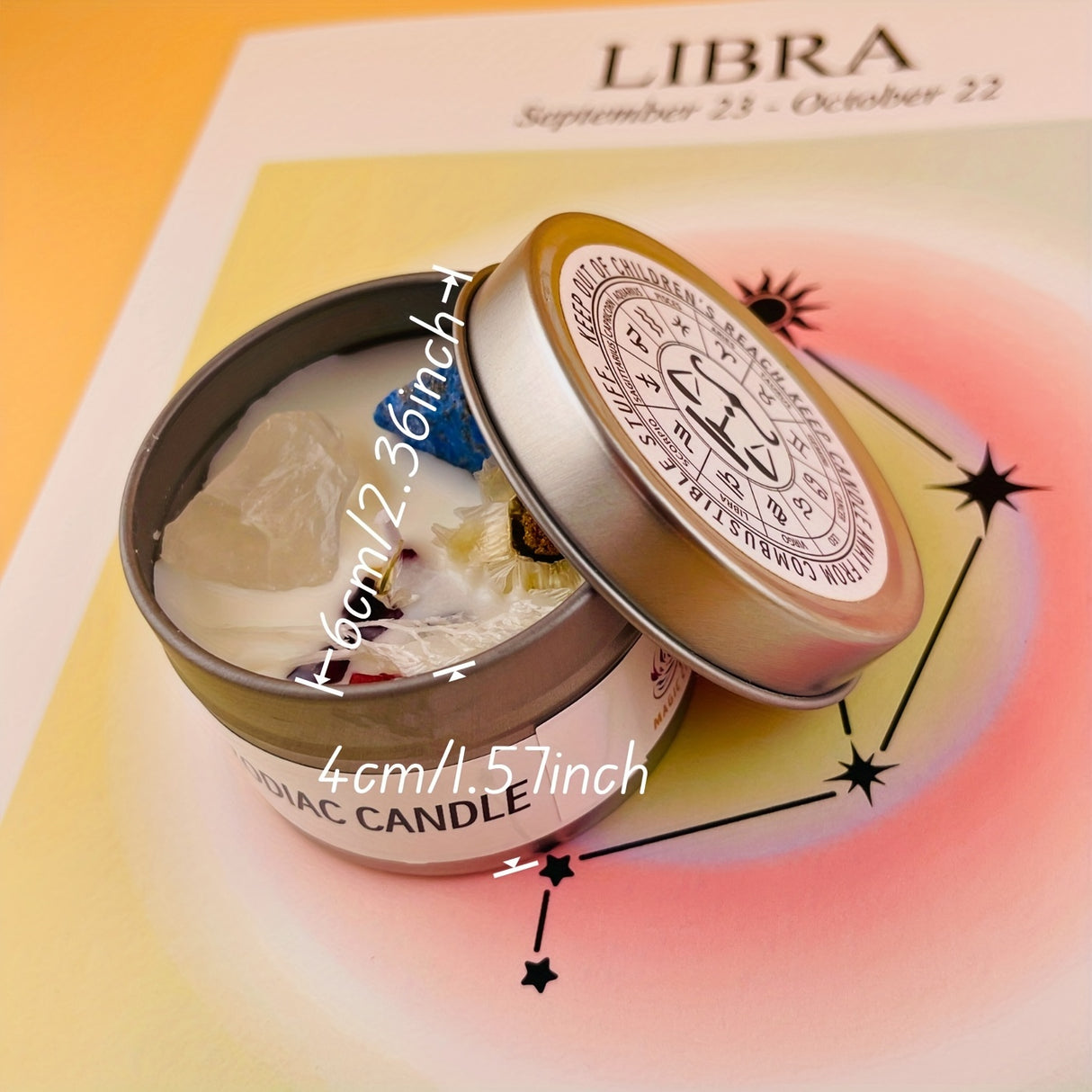 [Cristal Magique] Bougie Parfumée Cristal du Zodiaque - Pierre Constellation et Fleurs Séchées - Aromathérapie, Parfum Carillon à Vent Bleu - Cadeau Idéal pour Yoga et Cérémonie, Créateur d'Atmosphère, Décoration de Fête - Festival, Noël, Halloween