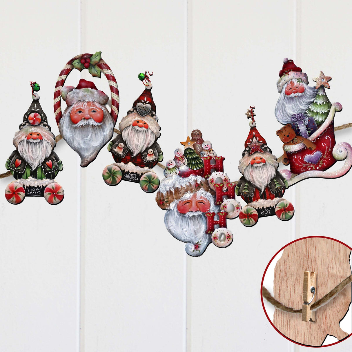 Magical Baby Santa Decorative Wooden Clip-on Ornaments Set of 6 by Jamie Mills-Price - Christmas Santa Snowman Decor - 8090051C-MP-S6