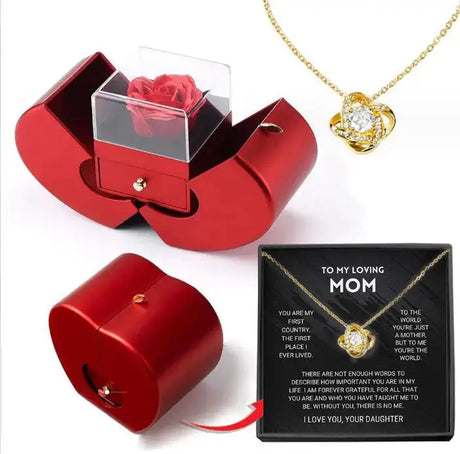 Fashion Jewelry Box Red Apple Christmas Gift Necklace Eternal Rose For Girl Mother's Day Valentine's Day Gifts With Artificial Flower Rose Flower Jewelry Box - Lootquake