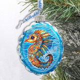 Nautical Christmas Ornaments - Rainbow Seahorse Keepsake Glass Ornaments by G. Debrekht - Christmas Decor - 777411