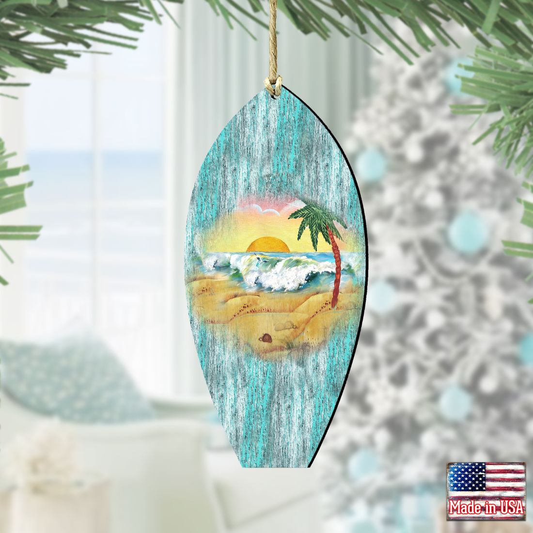 Adornos de madera con forma de tabla de surf de G. DeBrekht - Decoración navideña costera - 8198522