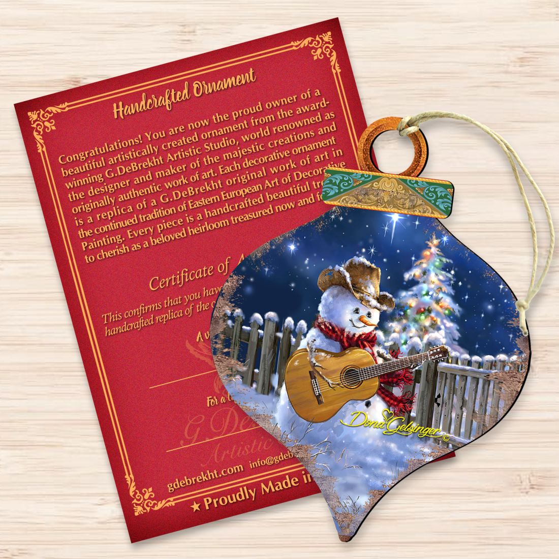 Guitar Player Snowman Wooden Ornaments of 2 by Gelsinger - Christmas Santa Snowman Decor - 8031120-1531