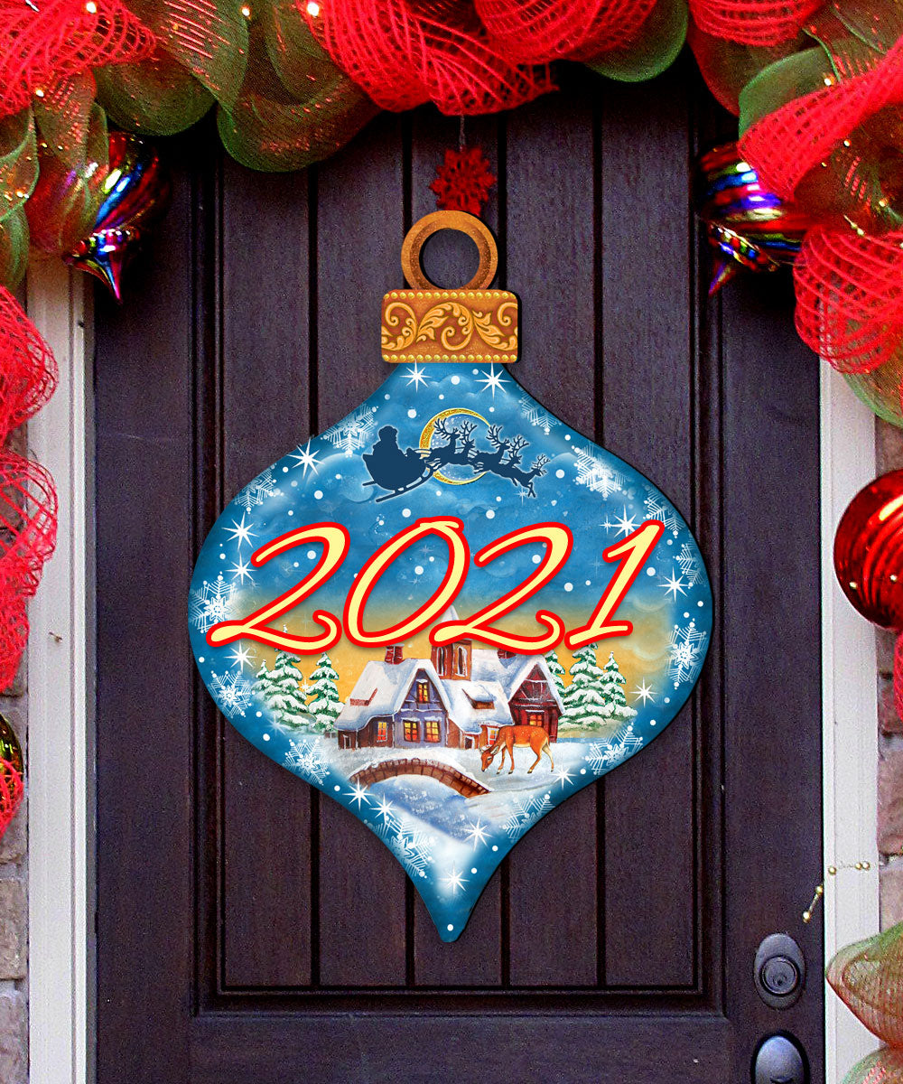 Dated Christmas Village Dated Door Decor by G. DeBrekht - Christmas Santa Snowman Decor - 8112182H-D