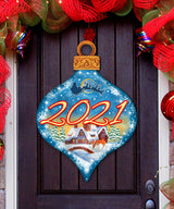 Dated Christmas Village Dated Door Decor by G. DeBrekht - Christmas Santa Snowman Decor - 8112182H-D