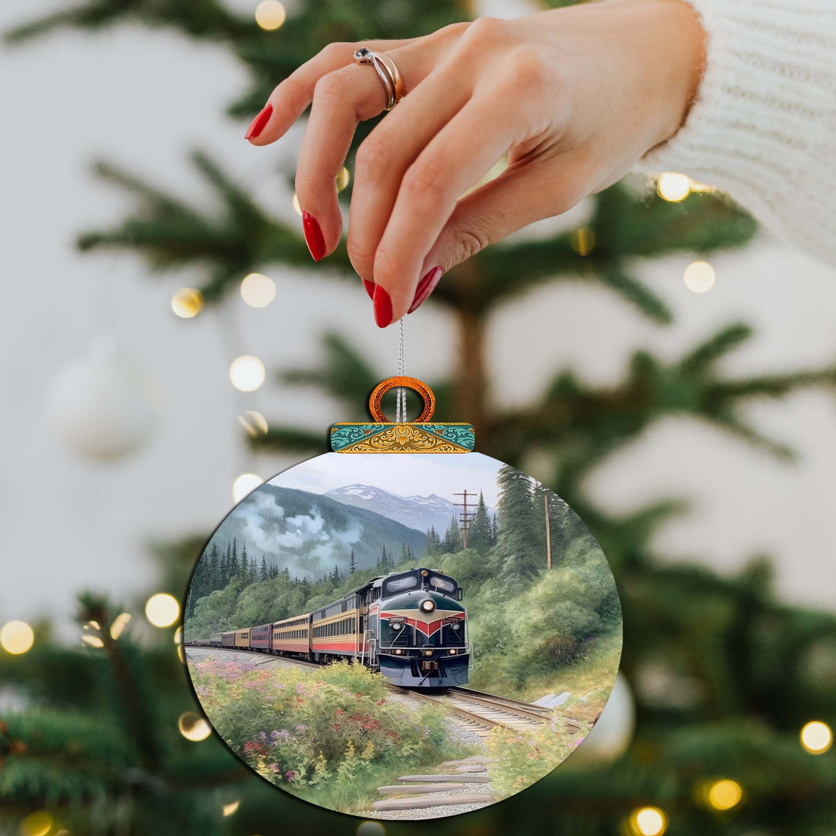 Adornos de madera Alaska Mountain Express de G.Debrekht - Decoración navideña con temática de vida silvestre - 870041