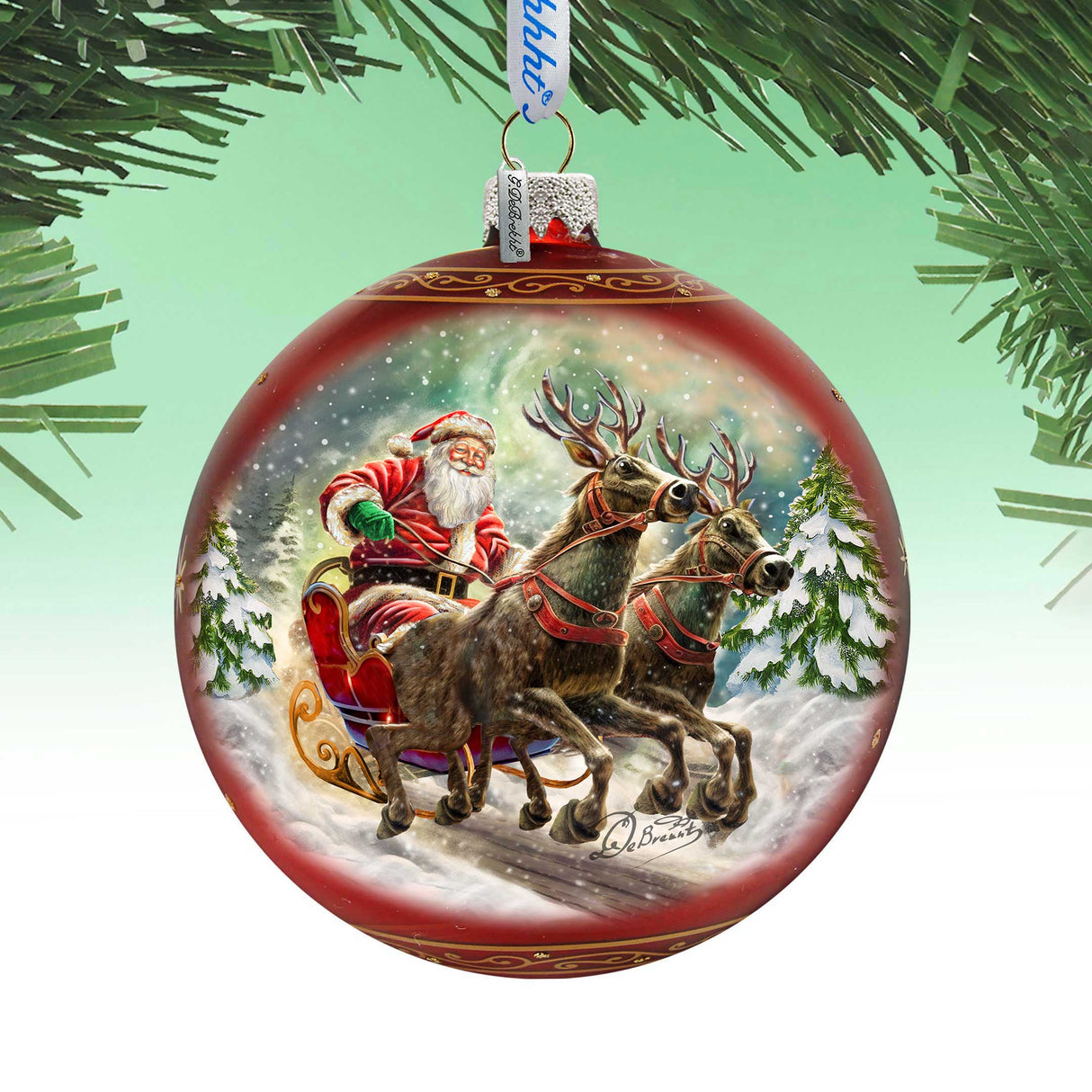 Adorno de cristal grande Speedy Sleigh de G.Debrekht, decoración navideña de Papá Noel y muñeco de nieve - 73959