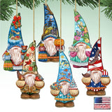 Adornos de madera Gnome Friends (juego de 6) de G. DeBrekht - Decoración navideña de Papá Noel y muñeco de nieve - 8611010-S6