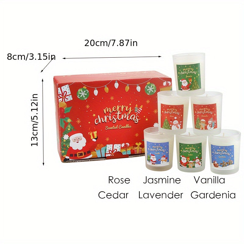 Coffret cadeau de bougies parfumées de Noël - 65 ml x 6 pièces, parfums rose, vanille, lavande et jasmin - Parfait pour la décoration des fêtes, les réunions de famille, les accessoires photo et les cadeaux de grand-mère