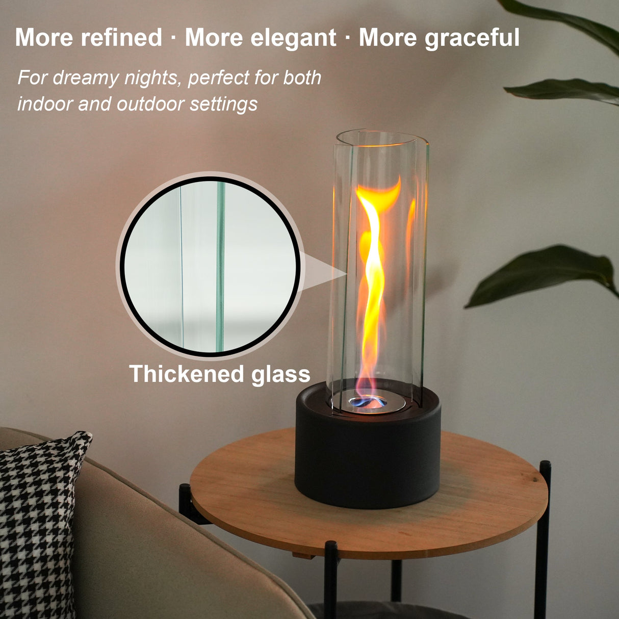 Cylindrical Bioethanol Vented-Free Fireplace – Tabletop Clean-Burning Design with Tempered Glass & Fire Snuffer-4