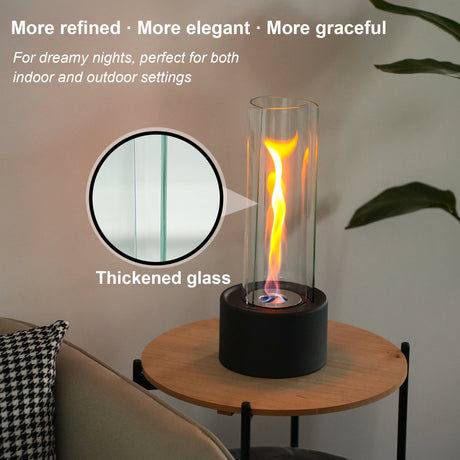 Cylindrical Bioethanol Vented-Free Fireplace – Tabletop Clean-Burning Design with Tempered Glass & Fire Snuffer-4