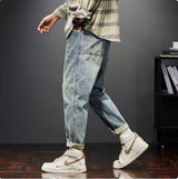 New Trendy Loose Straight Tube Haren Workwear Nine Quarter Jeans - Lootquake