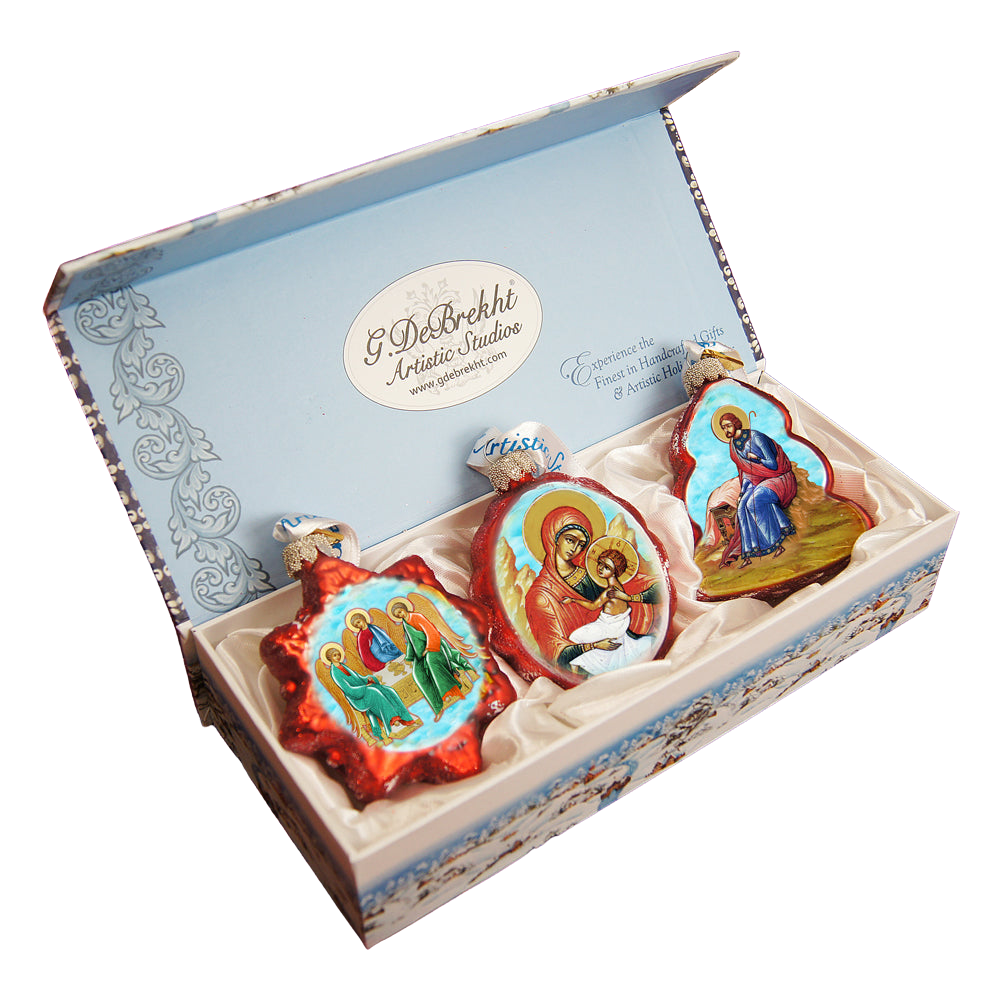 Juego de 3 adornos de vidrio de mercurio para la Natividad de G. DeBrekht - Decoración navideña para la Natividad - 770101S3