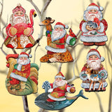 Santa Decorative Wooden Clip-on Ornaments Set of 6 by G. Debrekht - Christmas Decor - 8090131C-S6
