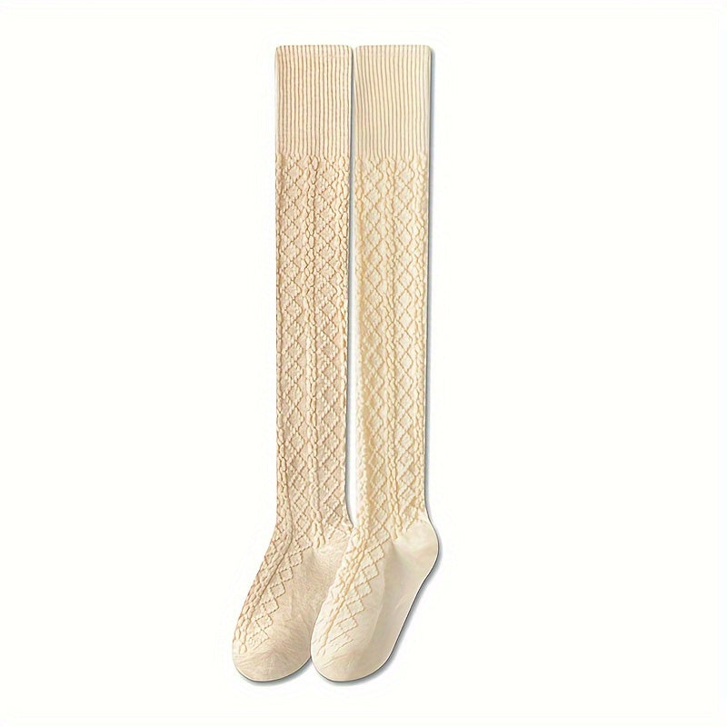 2 Pairs Solid Thigh High Stockings, Slim Fit Knitted Over The Knee Socks, Women's Stockings & Hosiery