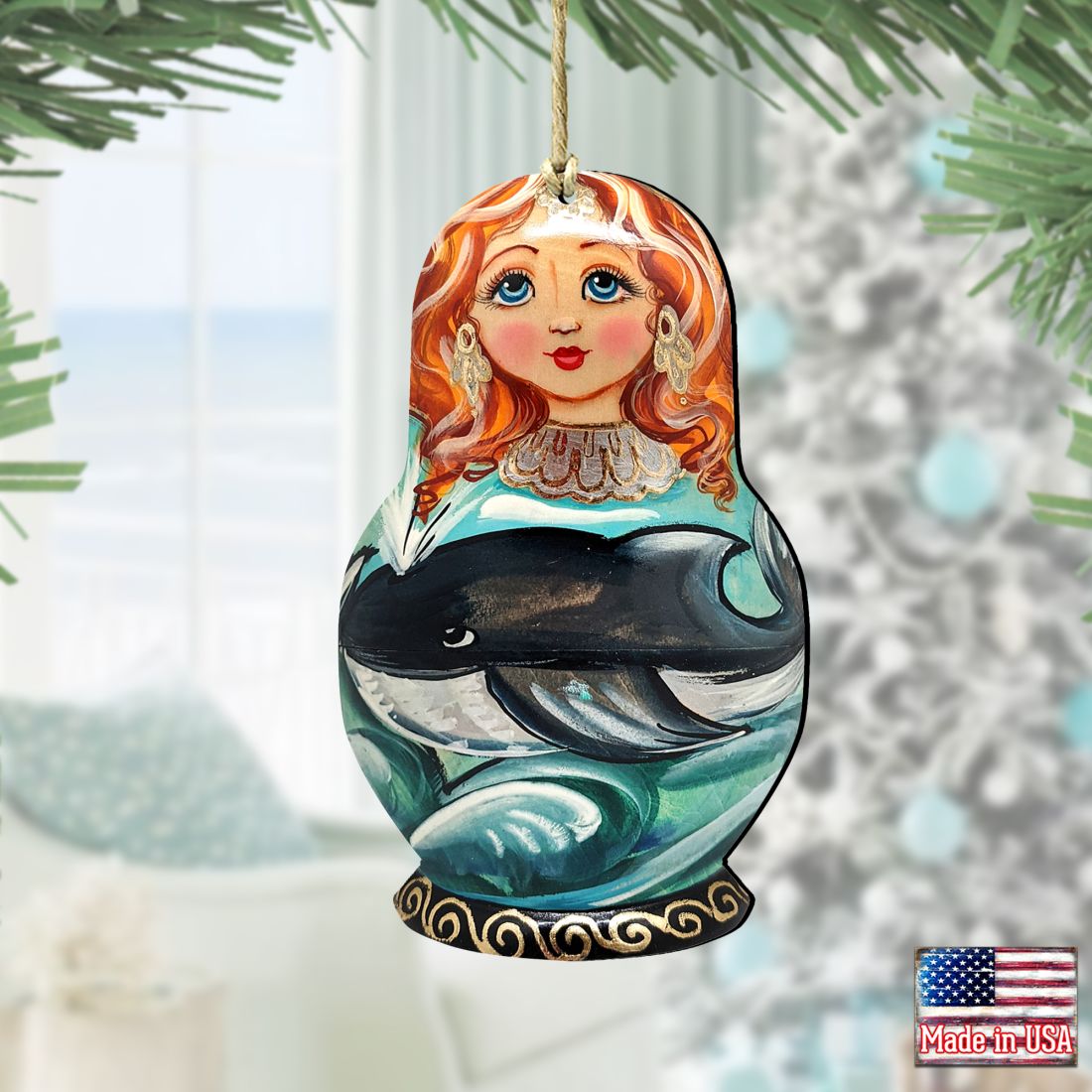 Whale Matreshka Wooden Ornaments by G. DeBrekht - Coastal Holiday Decor - 8113812