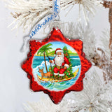 Beach House Decor - Santa on the Surfboard Keepsake Glass Ornaments by G. Debrekht - Christmas Decor - 777418