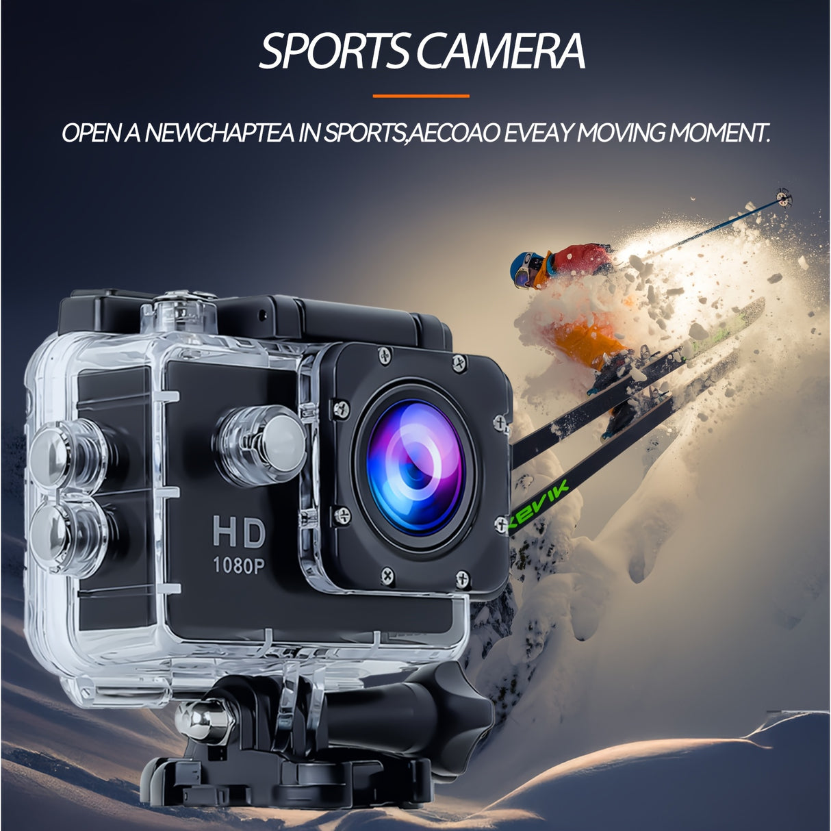 Compact 1080P Full HD Action Camera with 2" LCD Screen & 5MP Resolution -, 170° Wide-Angle Lens, 900mAh Rechargeable Battery - Ideal for Diving, Surfing, Cycling & Outdoor Adventures - Black