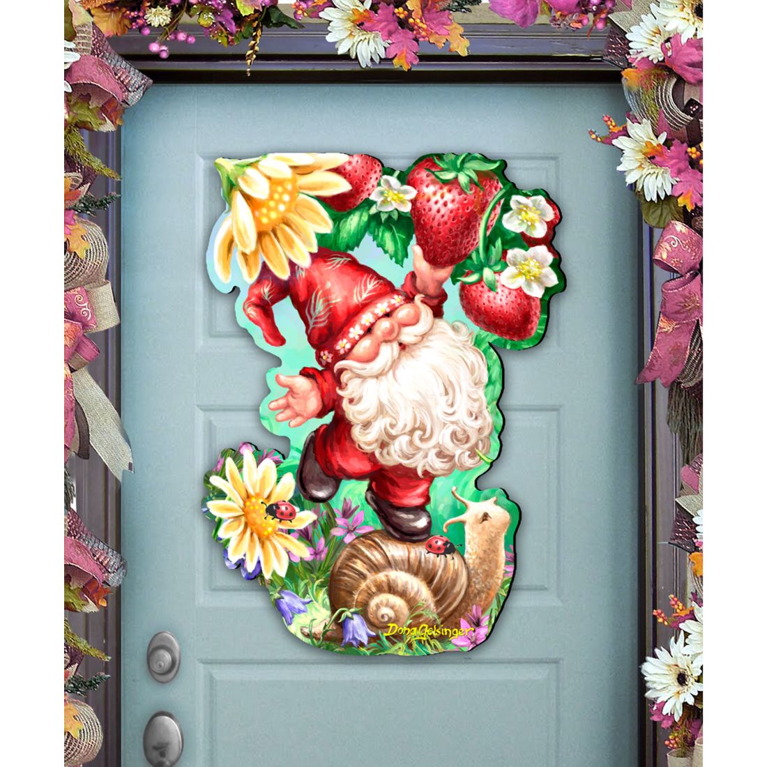 Decoración navideña para puerta con un dulce gnomo de verano de D. Gelsinger - Decoración navideña - 8461062H-DG