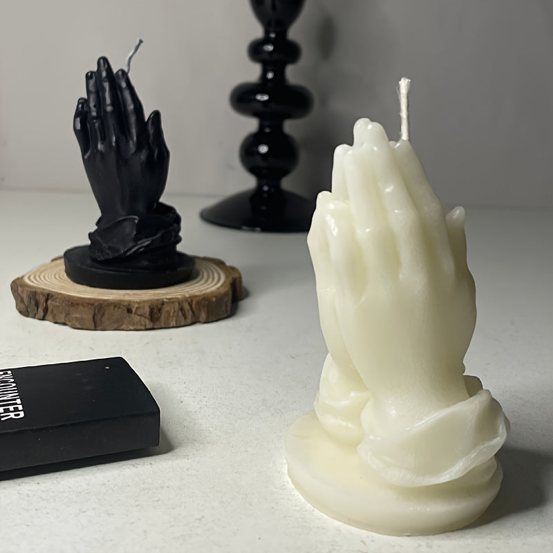 Bougie d'aromathérapie en cire de soja - Motif mains en prière, décoration intérieure scintillante, bougie parfumée à mèche unique pour la méditation et la relaxation