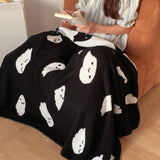 1pc Halloween mignon dessin animé fantôme Premium Sense maison chaude couverture sieste jeter couverture voyage couverture châle couverture simple face polaire jacquard haute qualité tricoté couverture