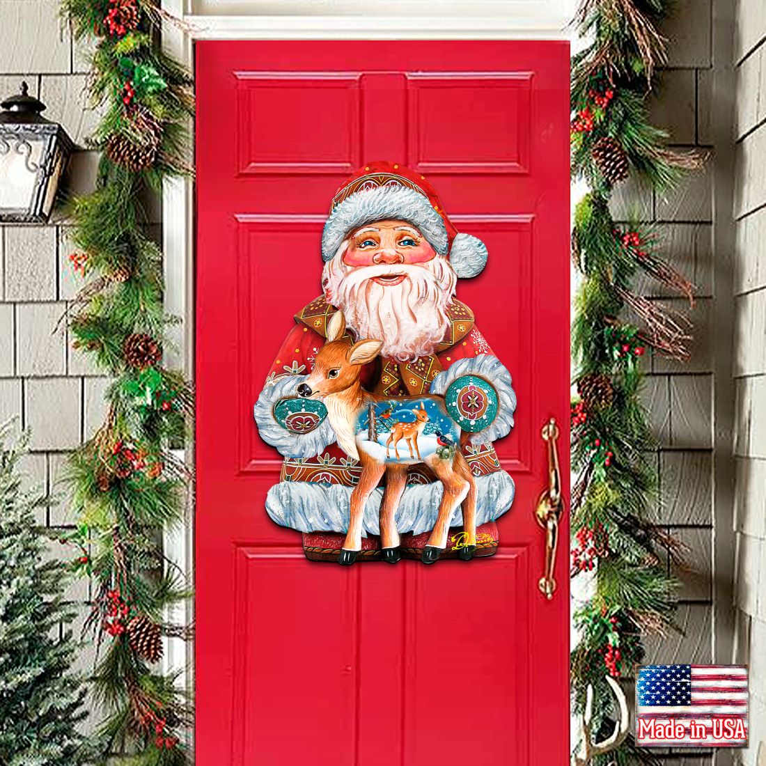 Decoración navideña para puerta con cervatillo navideño de G. DeBrekht - Decoración navideña con muñeco de nieve y Papá Noel - 8118081H
