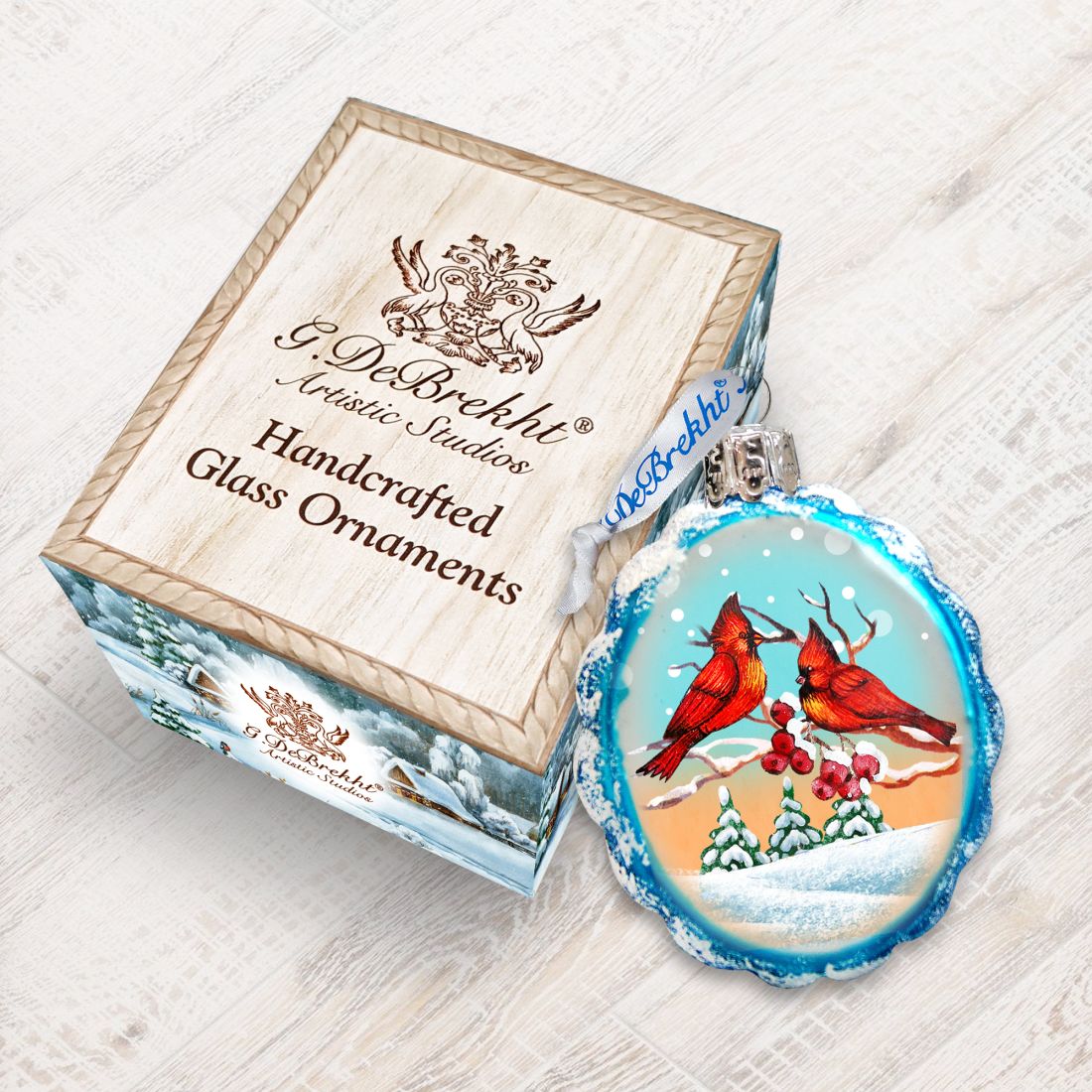 Adorno de cristal de mercurio con los Cardenales de Invierno de G. DeBrekht - Decoración navideña con animales salvajes - 771014